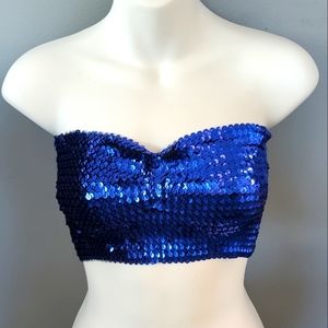 Dark Blue Wet Seal Sequin Crop TubeParty 70s Top S